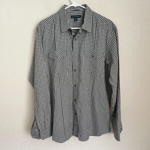Banana Republic Mens Shirt Size 16 Black Brown Shade Casual Front Chest Pockets